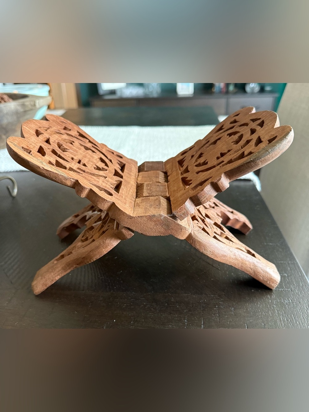 Vintage Sarna India Hand Carved Wood Book Stand